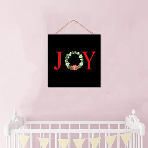 Joy Christmas Botanical Wreath Wooden Sign Door Hanger Decor 12x12in