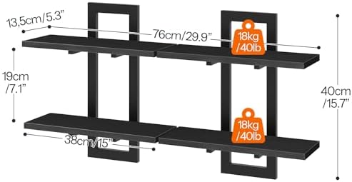 HOOBRO Floating Shelves Set of 2 15 Inch Black
