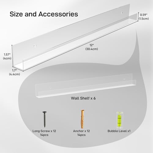 6 Pack Clear Acrylic Floating Shelves for Vinyl Record Display