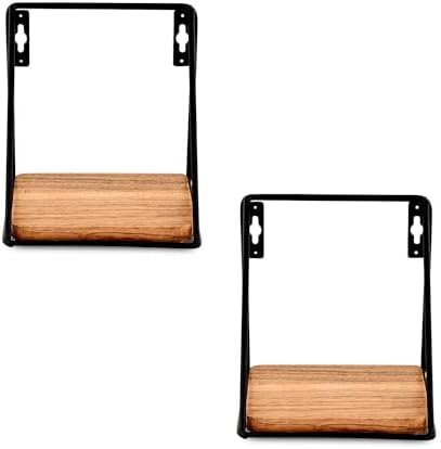 Floating Shelf Set of 2 Iron and Acacia Wood for Living Room Bedroom Bathroom