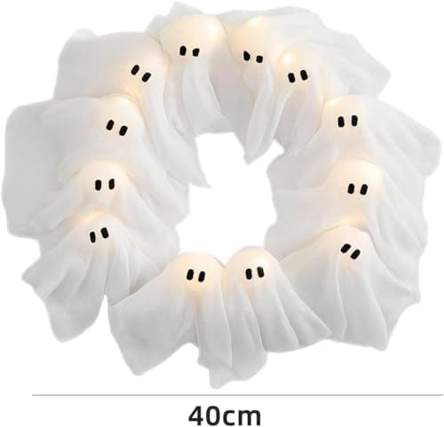 GiGAWOOD Halloween Ghost Wreath LED Light-Up Garland