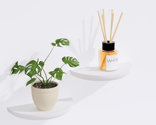 Solid Wood Half Round Floating Wall Shelves Elegant White Shelves for Home Decor