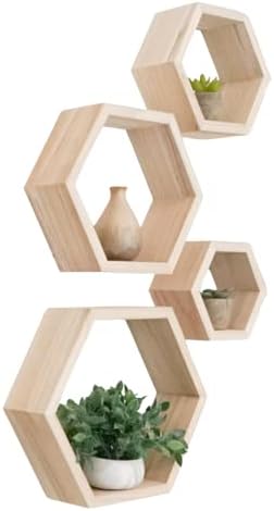 CosyDecor Hexagon Shelves Set of 4 Floating Wall Shelf for Home Decor
