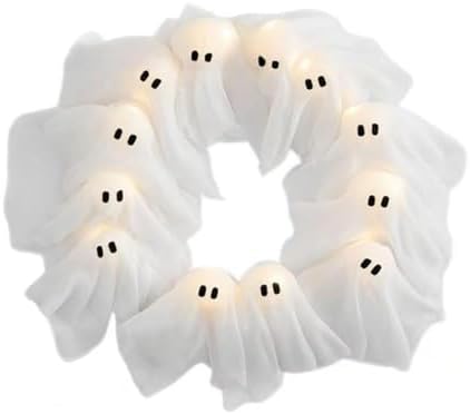LED Light-Up Halloween Ghost Wreath for Door