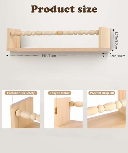 Nursery Book Shelves Set of 4 Natural Wood Floating Shelves for Wall