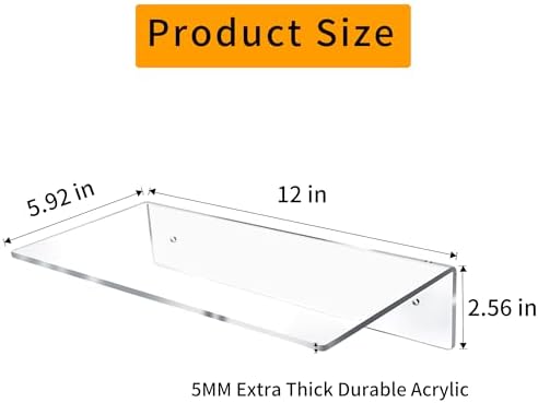 12 Inch L-Shaped Acrylic Floating Shelf 2 Pack