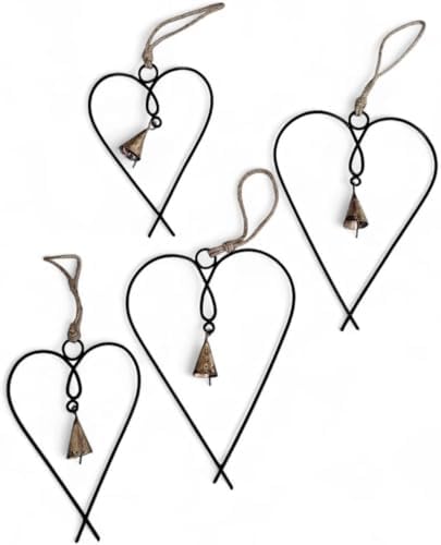 Mango Gifts Set of 4 Metal Heart Wall Art with Bells