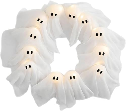 GiGAWOOD Halloween Ghost Wreath LED Light-Up Garland