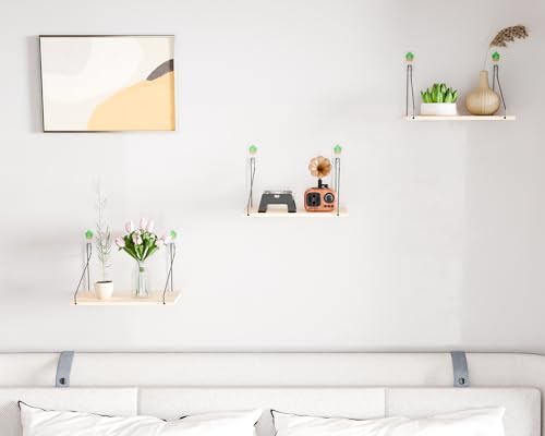 Rustic Wood Floating Shelves Set of 3 - Easy Install No Drill Needed