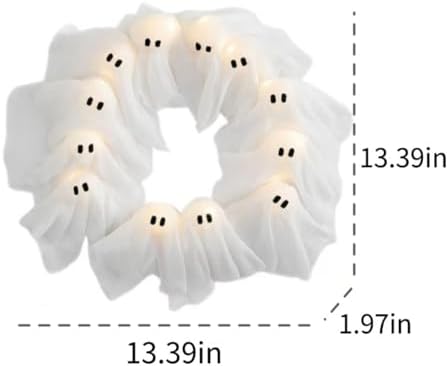 LED Light-Up Halloween Ghost Wreath for Door