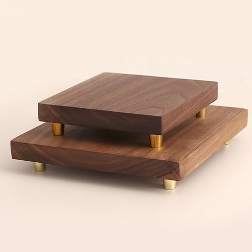 GOLDY WENDY Teak Wood Pedestal Stand with Copper Feet