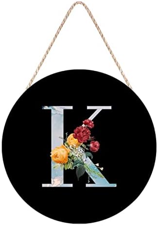 Farmhouse Front Door Hanger Flower Bouquet Custom Initial Letter K Wood Sign 10x10in