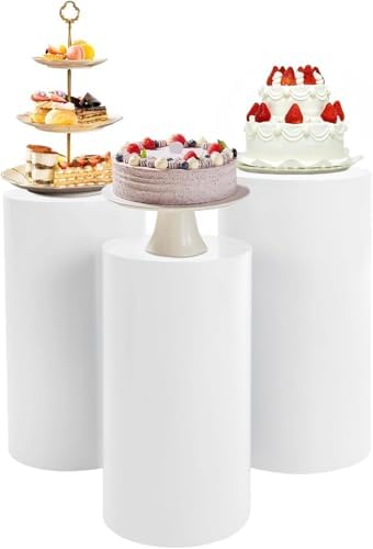 White Cylinder Display Pedestals for Party 3PCS