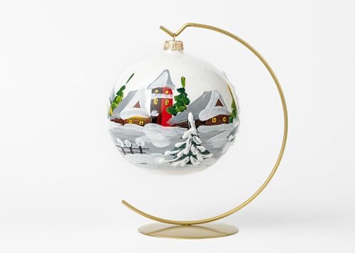 Christmas Ornament Winter Blast Blown Glass Ball White Opal 120mm