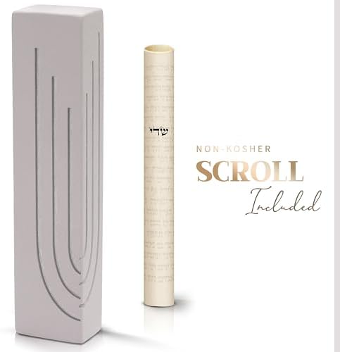 Suri Modern Concrete Mezuzah with Scroll and Gift Box - Gray 4 Inch and 6 Inch Sizes
