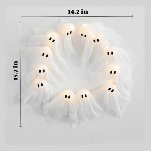Front Door Halloween Ghost Wreath with LED Lights
