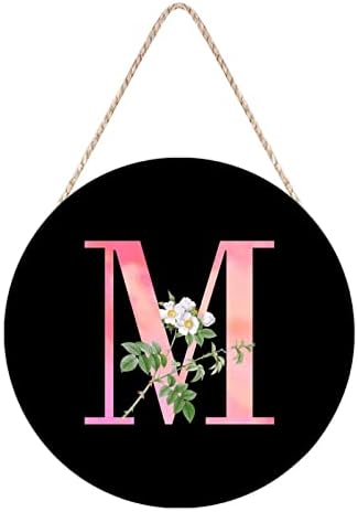 Farmhouse Door Hanger White Flower Pink Letter M Wood Sign