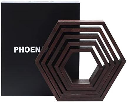 PHOENANCEE Hexagon Floating Shelves Set of 5 Driftwood Finish