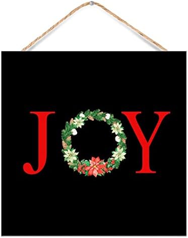 Joy Christmas Botanical Wreath Wooden Sign Door Hanger Decor 12x12in