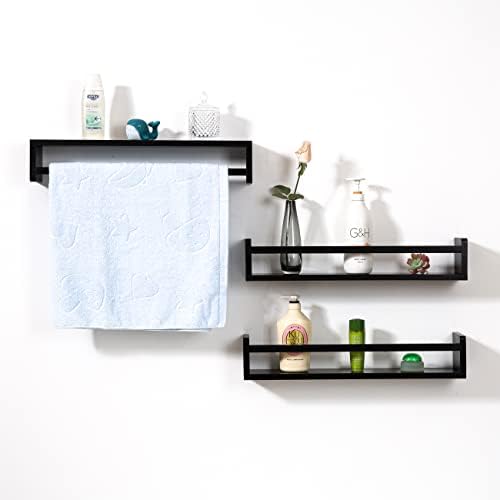 AZSKY Classic Black Wooden Floating Shelves Set of 3