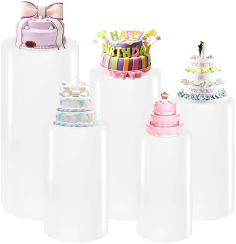 Premium Metal Cylinder Pedestal Stands Set of 5 White