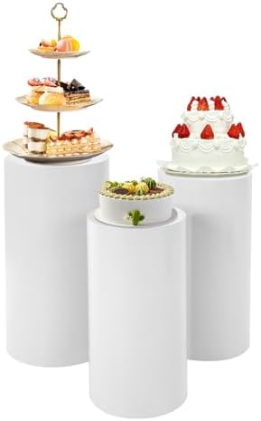 3 Pcs Round Cylinder Pedestal Stand for Wedding Party Display Decor White