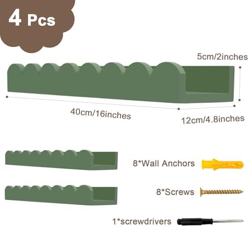 Scalloped Floating Wall Book Shelves Set of 4 Sage 16 Inch