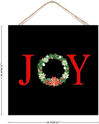 Joy Christmas Botanical Wreath Wooden Sign Door Hanger Decor 12x12in