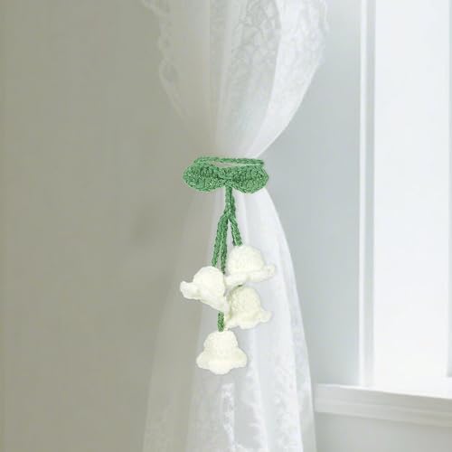 Crochet Flower Car Decor Acrylic Bell Orchid Pendant Hanging Charm for Cars and Home