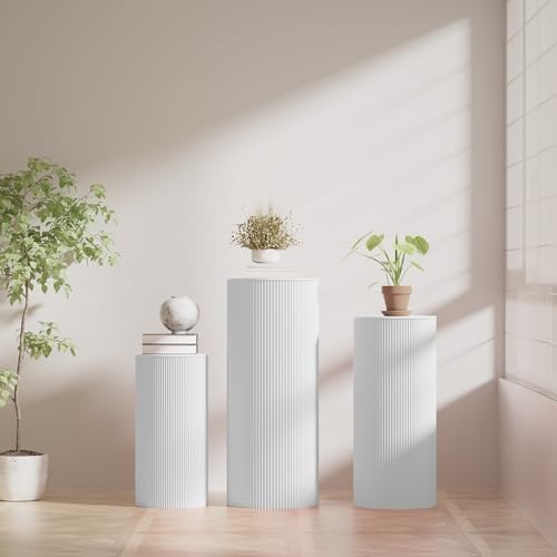 3Pcs White Cylinder Pedestal Stands for Party