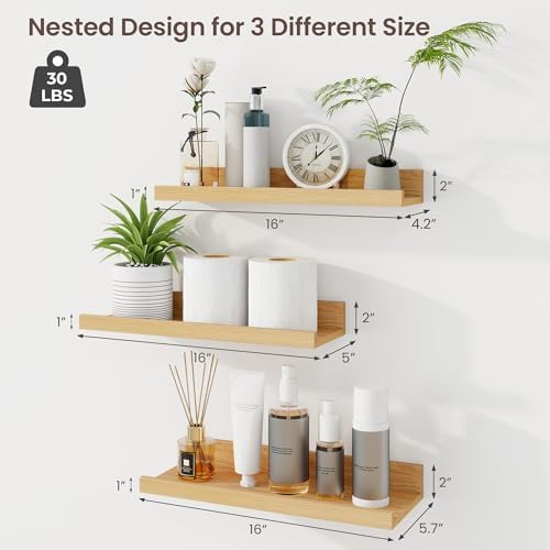 Axeman Floating Shelves Set of 3 - Rustic Wall Ledge Shelves 16 Inch