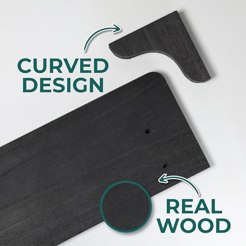 Real Wood Black Wall Shelves 17 Inch 2 Pack