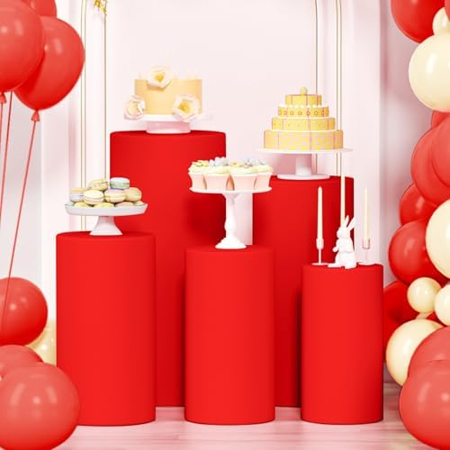 LEBENGURU Cylinder Pedestal Stand Covers Red 5Pcs