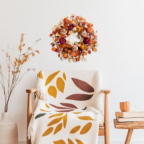 24 Inch Fall Eucalyptus Velvet Pumpkin Wreath for Front Door