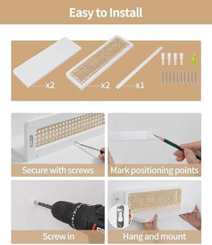 Mazjoaru Rattan Wall Shelf Set of 2 Handmade Floating Shelves for Living Room and Bedroom