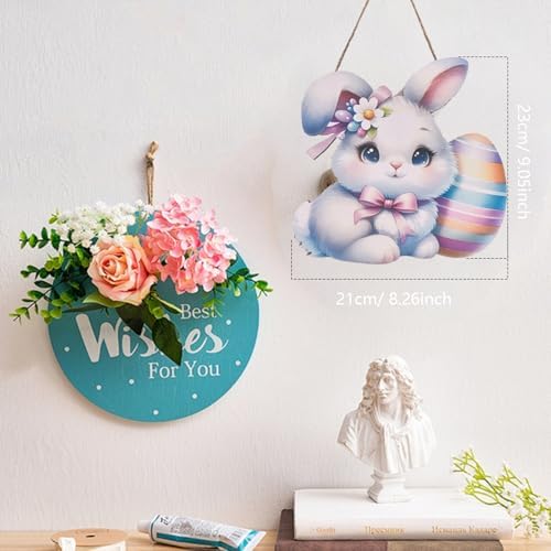 Wooden Bunny Wreath Door Dcor Multi-Seasonal Welcome Accessory