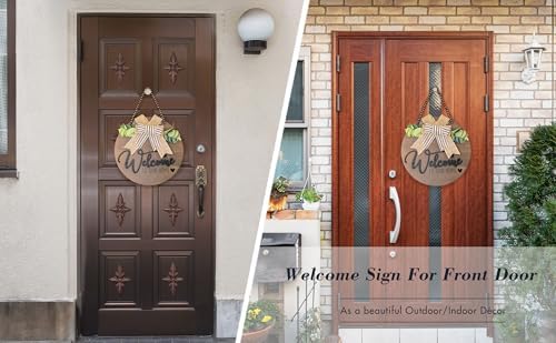INTERHOMART 12 Inch Round Wood Welcome Wreath Front Door Decor