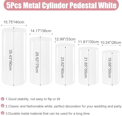 Premium Metal Cylinder Pedestal Stands Set of 5 White
