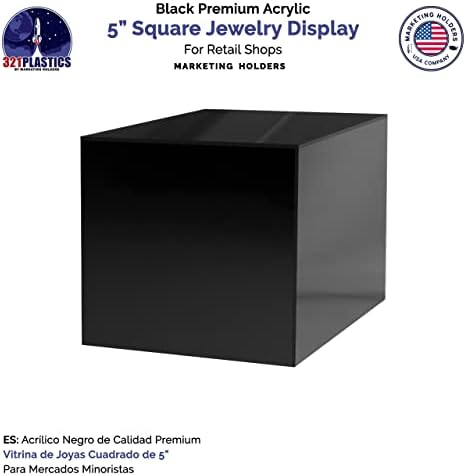 4 Pack 5 Inch Acrylic Display Riser Boxes No Lid Black Square Retail Showcase Riser