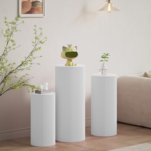 3pcs White Cylinder Pedestal Stands for Party Decoration