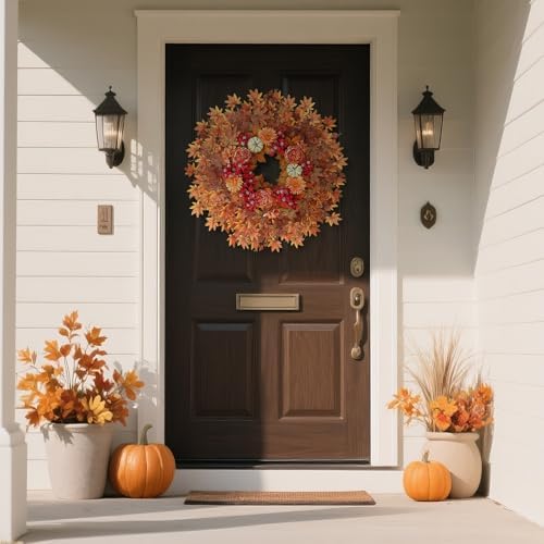 26 Fall Wreath for Front Door - Decorative Artificial Autumn Decor