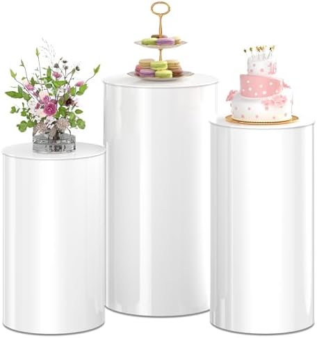 Toosci 3 Piece White Cylinder Display Stand Set for Party Decor