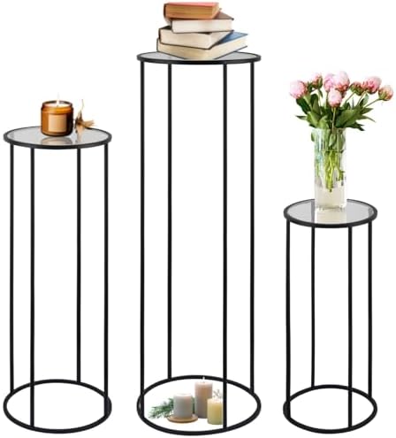 3PCS Round Black Metal Plant Stand for Party and Wedding