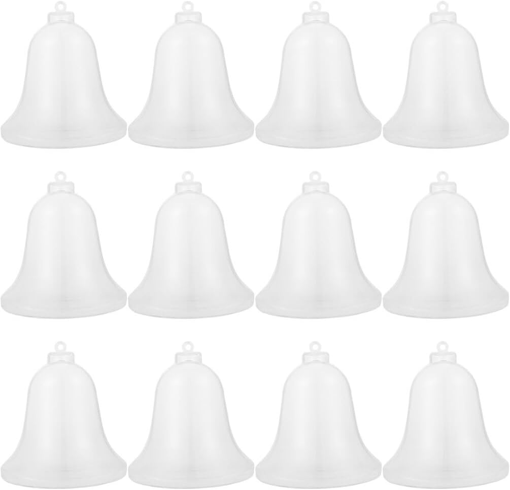12pcs Clear Fillable Bell Ornaments for Christmas Tree Decorations and Holiday Parties