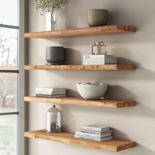 Venusmiles Reclaimed Elm Wood Floating Shelves Set of 2
