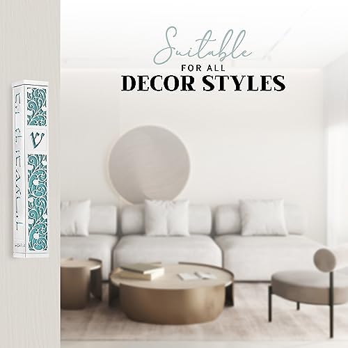 SURI Mezuzah Door Ornament - Modern Silver Blue Scroll Case