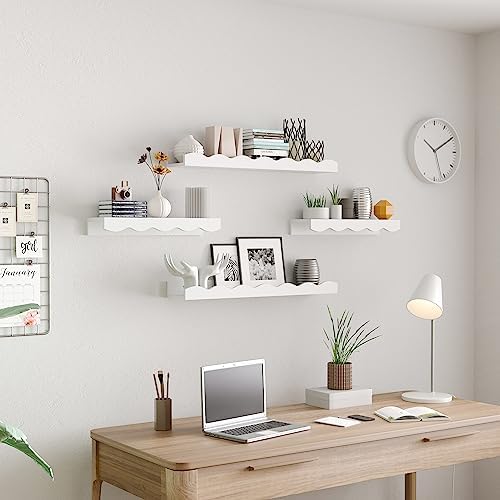 Senjie Floating Shelves Set of 2 24 Inch White Wave Design