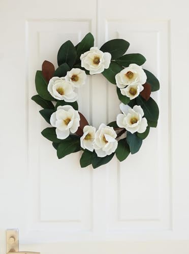 All Seasons Wreath for Front Door with Silk Cream Magnolia