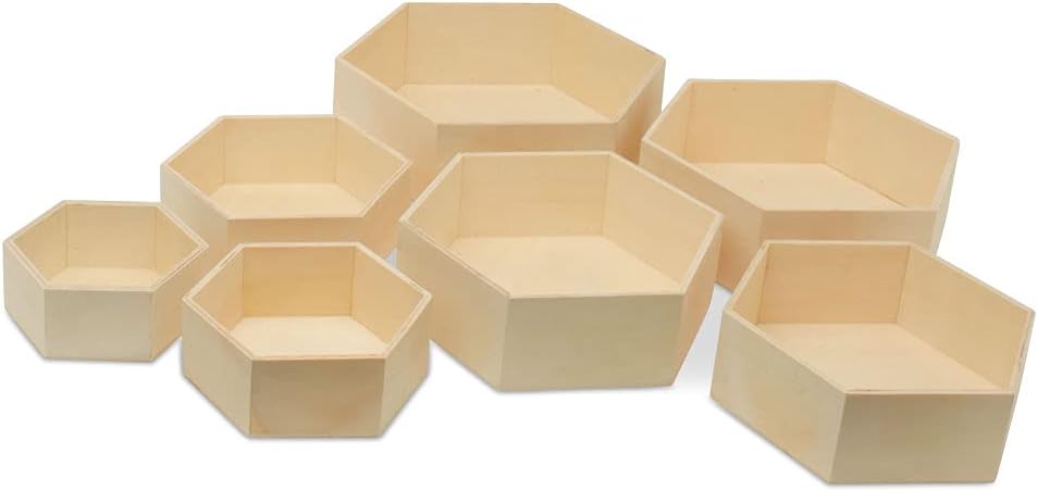 Woodpeckers Wooden Hexagon Floating Shelves Set of 7 Unfinished