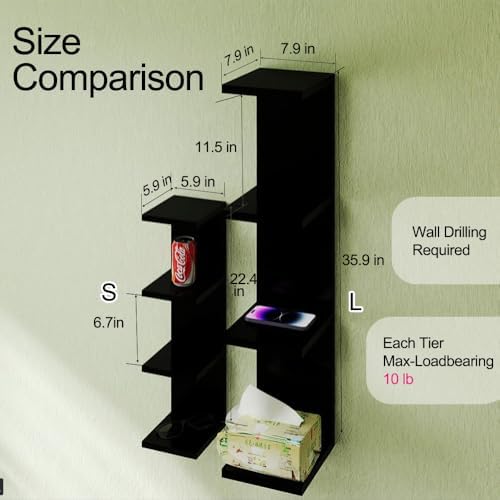 DrWall 7 Tier Black Floating Shelves Set of 2